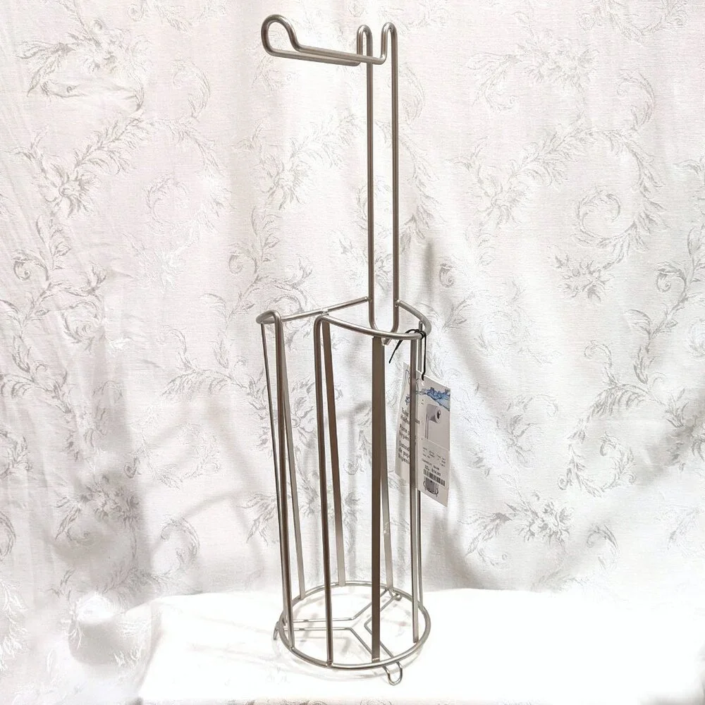 Toilet Paper Holder Stand with Reserve Roll Storage Free-Standing Chrome Silver